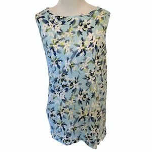 J. Jill Love Linen Aqua Blue Floral Tank ~ Women's Small Sleeveless Top
